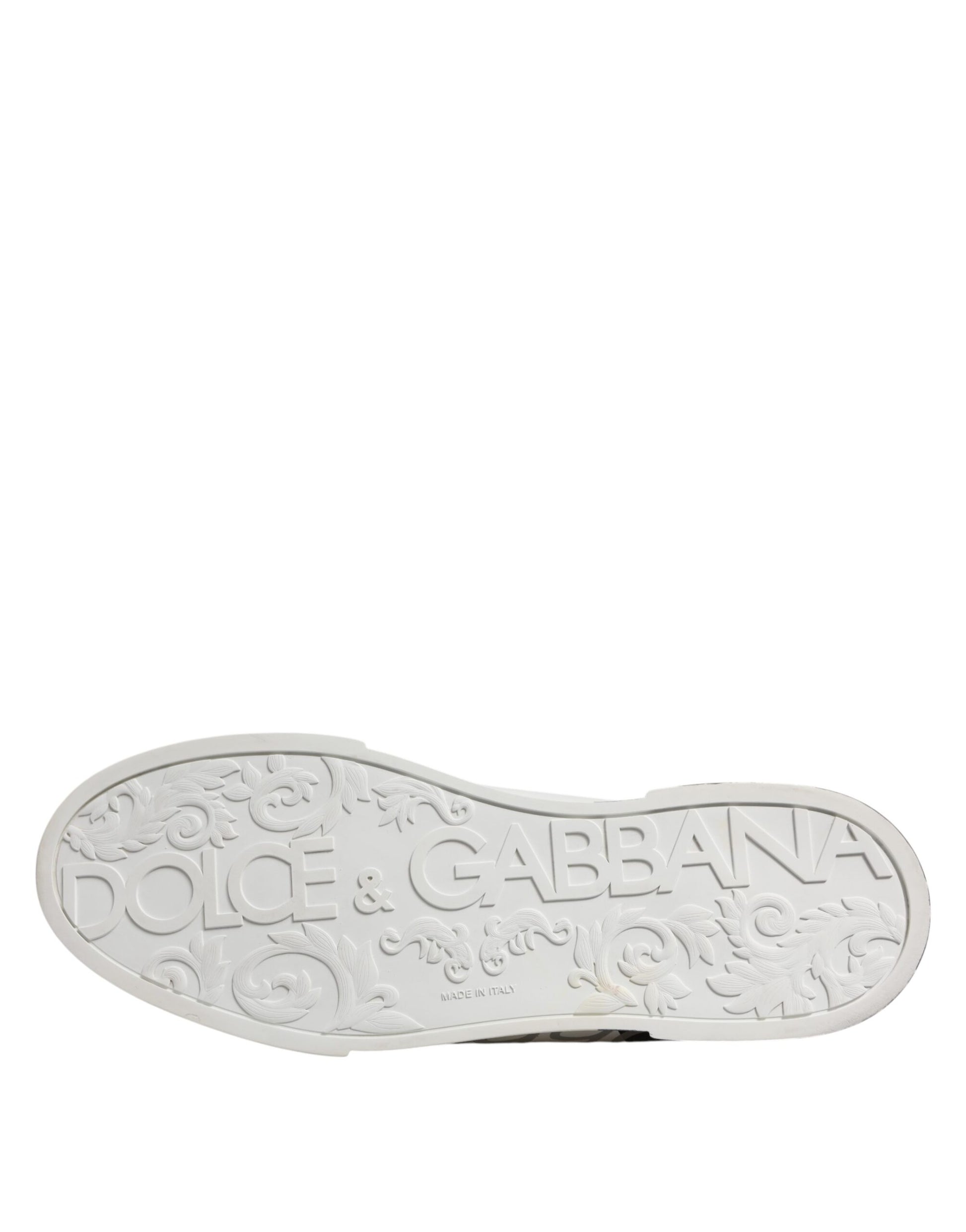 Dolce & Gabbana White Black Logo Low Top Leather Sneakers Shoes by Dolce & Gabbana