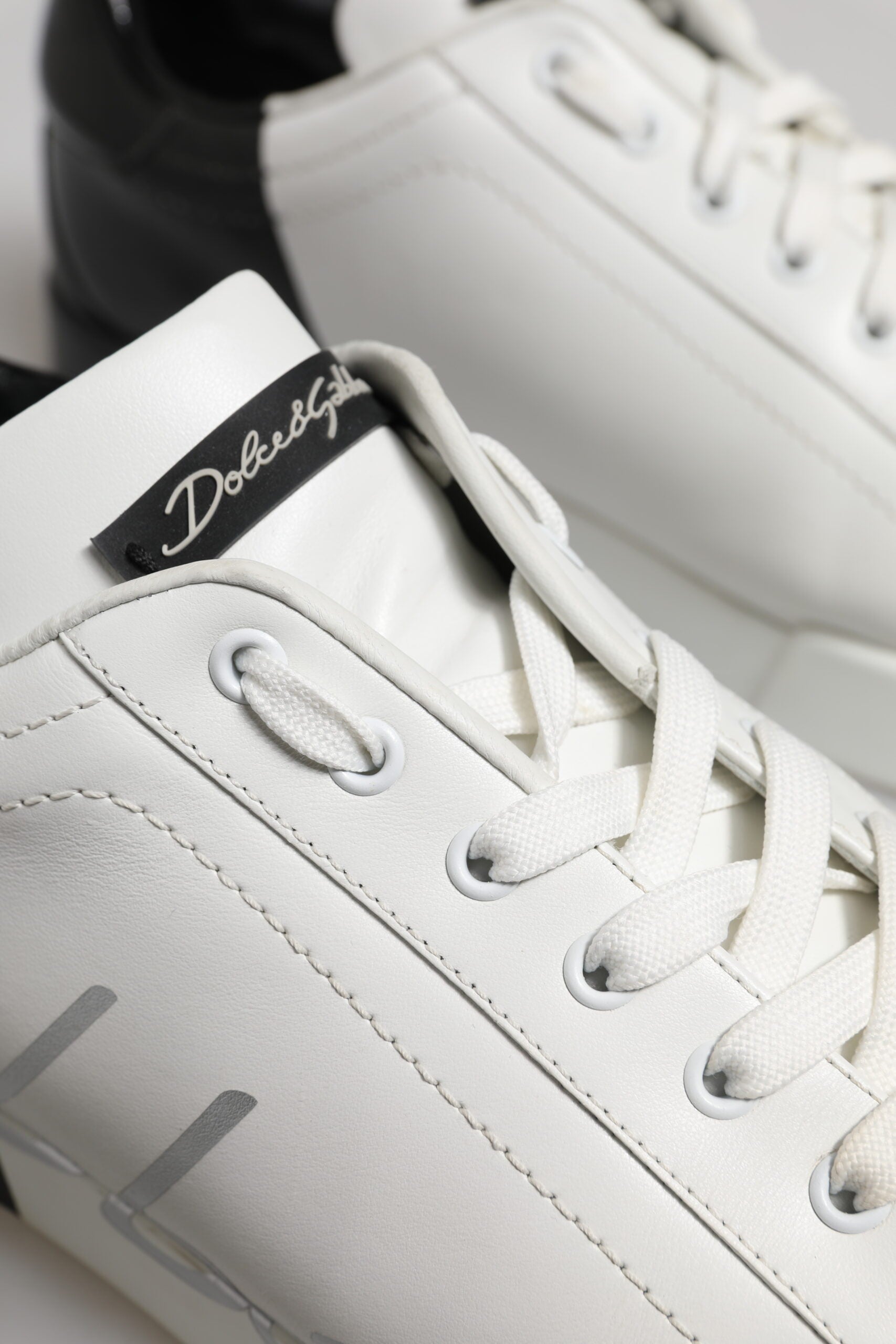Dolce & Gabbana White Black Logo Low Top Leather Sneakers Shoes by Dolce & Gabbana