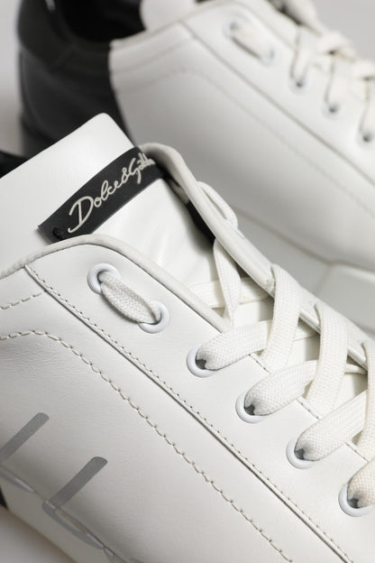 Dolce & Gabbana White Black Logo Low Top Leather Sneakers Shoes by Dolce & Gabbana