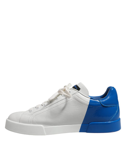 Dolce & Gabbana White Blue Low Top Leather Sneakers Shoes by Dolce & Gabbana