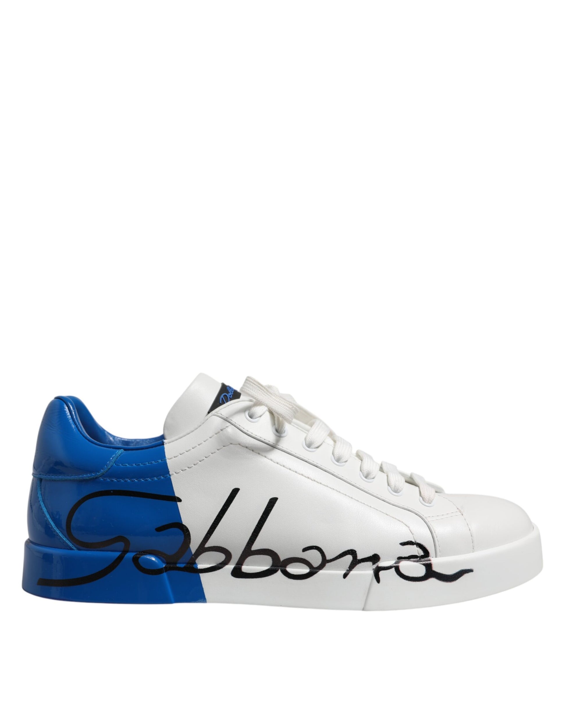 Dolce & Gabbana White Blue Low Top Leather Sneakers Shoes by Dolce & Gabbana