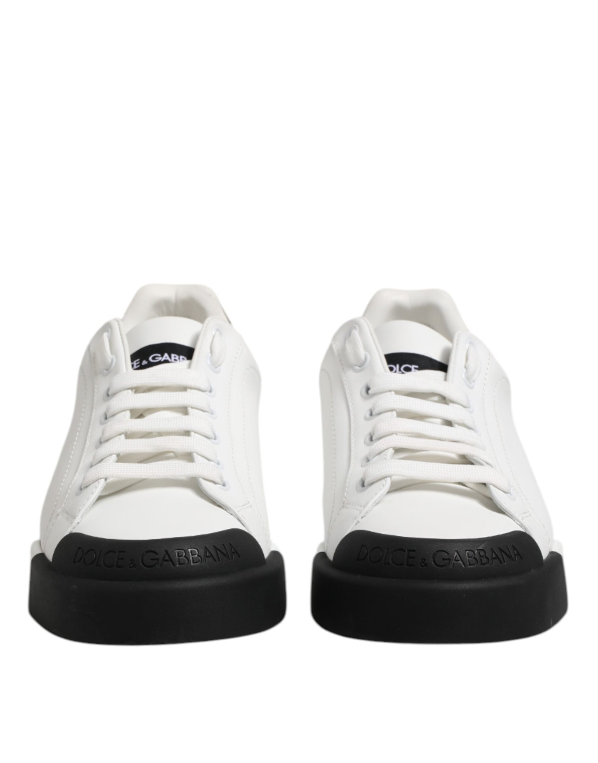 Dolce & Gabbana White Black Logo Leather Lace Up Sneakers Shoes by Dolce & Gabbana