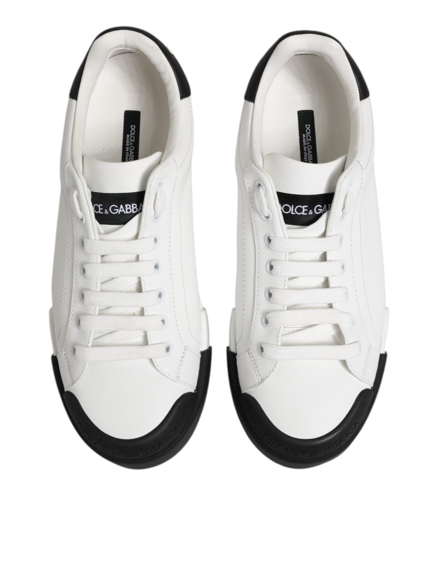Dolce & Gabbana White Black Logo Leather Lace Up Sneakers Shoes by Dolce & Gabbana