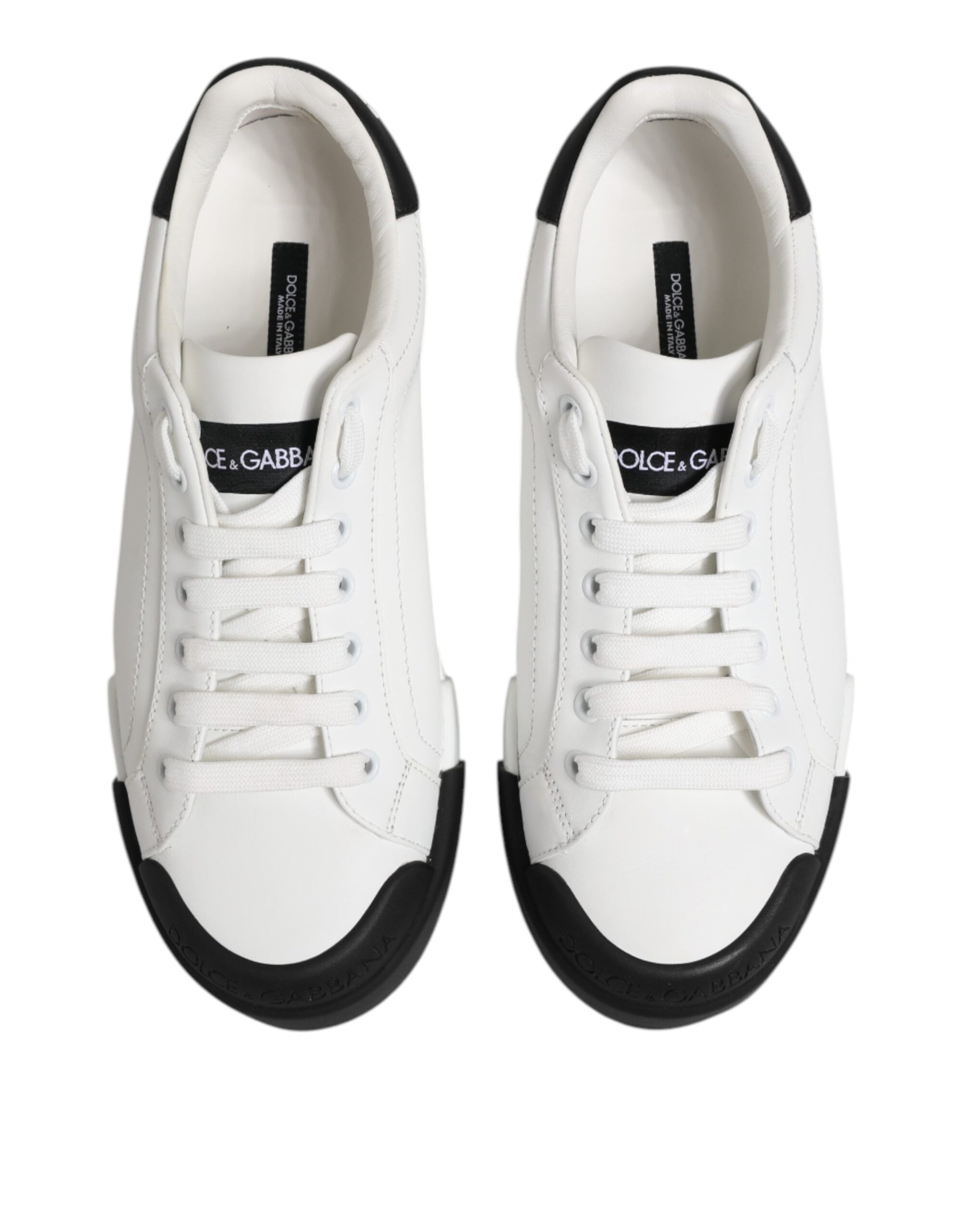Dolce & Gabbana White Black Logo Leather Lace Up Sneakers Shoes by Dolce & Gabbana