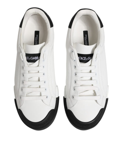 Dolce & Gabbana White Black Logo Leather Lace Up Sneakers Shoes by Dolce & Gabbana