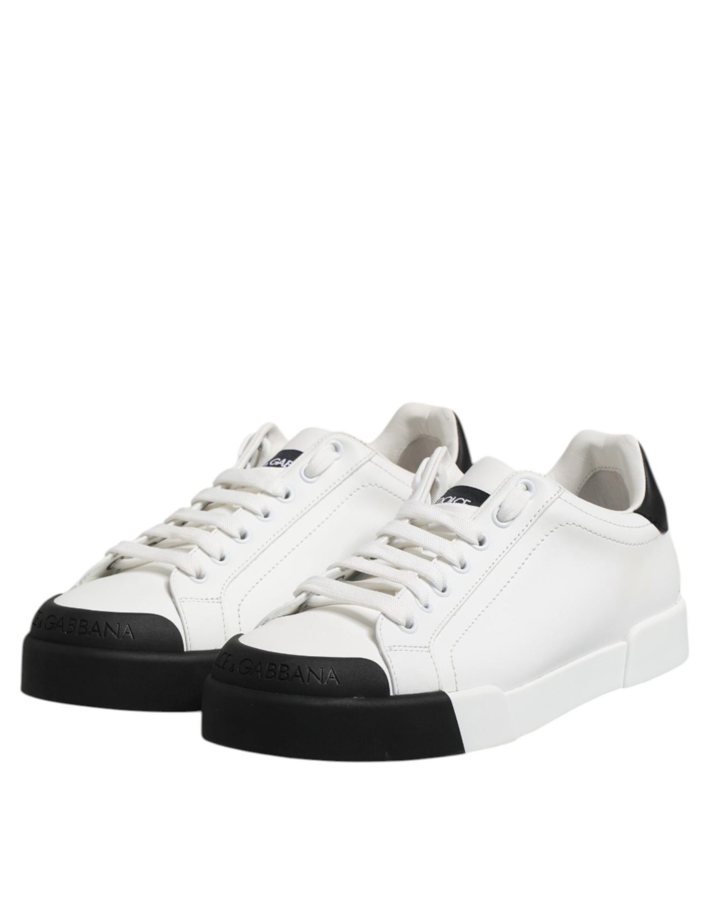 Dolce & Gabbana White Black Logo Leather Lace Up Sneakers Shoes by Dolce & Gabbana