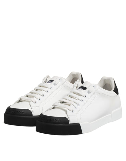 Dolce & Gabbana White Black Logo Leather Lace Up Sneakers Shoes by Dolce & Gabbana