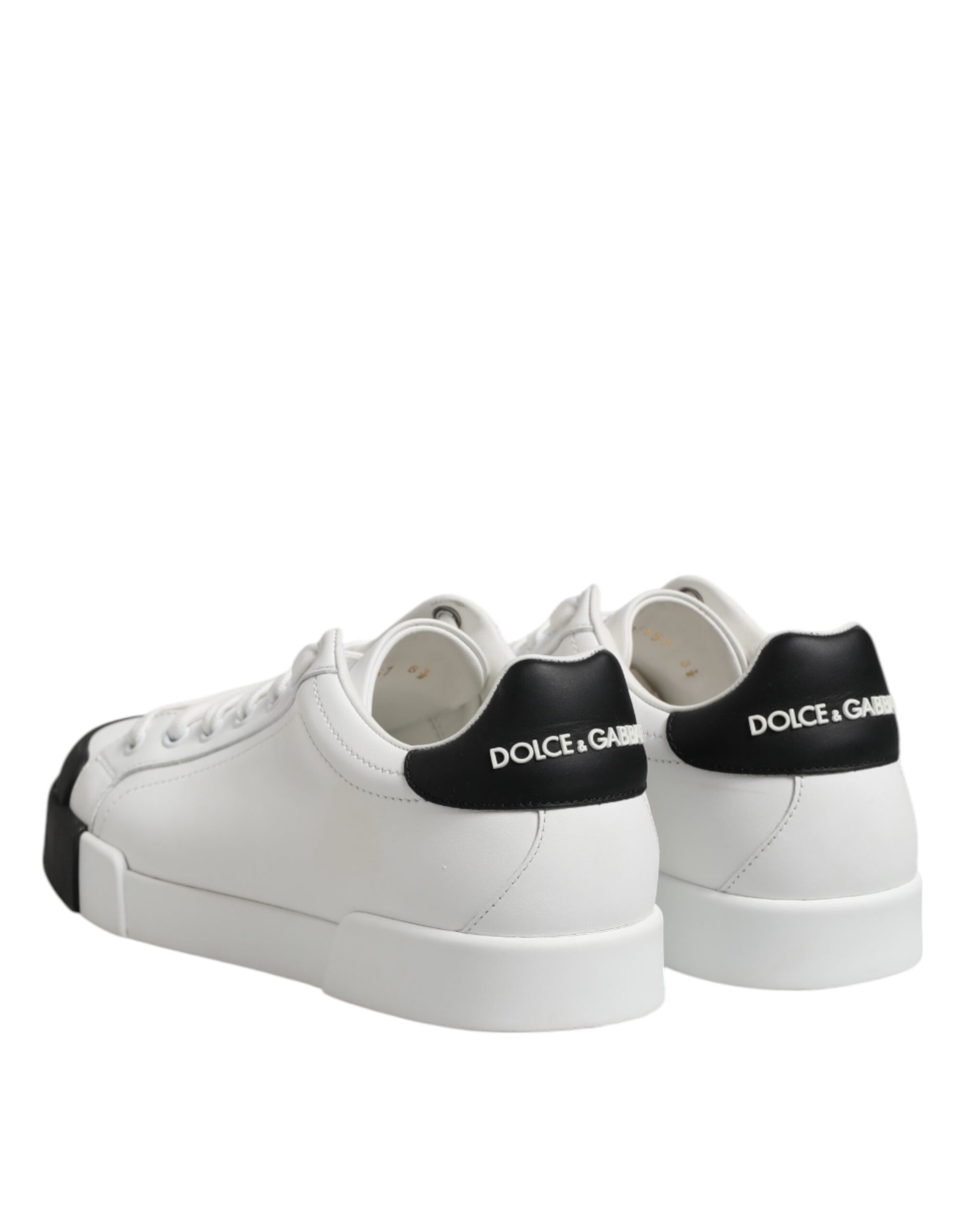 Dolce & Gabbana White Black Logo Leather Lace Up Sneakers Shoes by Dolce & Gabbana