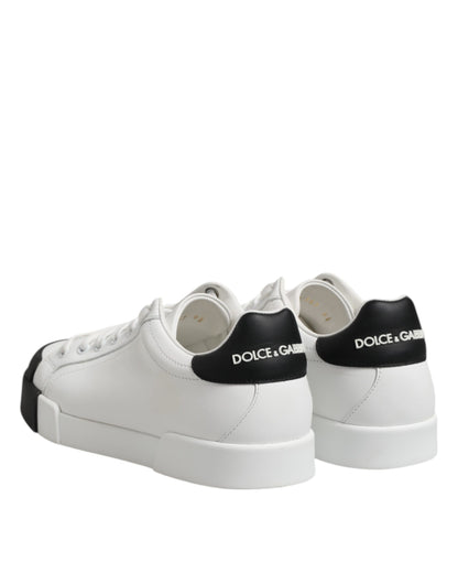 Dolce & Gabbana White Black Logo Leather Lace Up Sneakers Shoes by Dolce & Gabbana