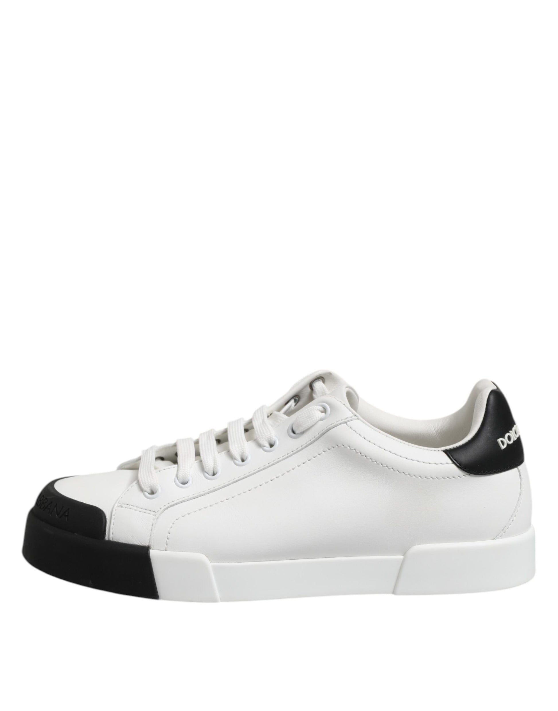 Dolce & Gabbana White Black Logo Leather Lace Up Sneakers Shoes by Dolce & Gabbana