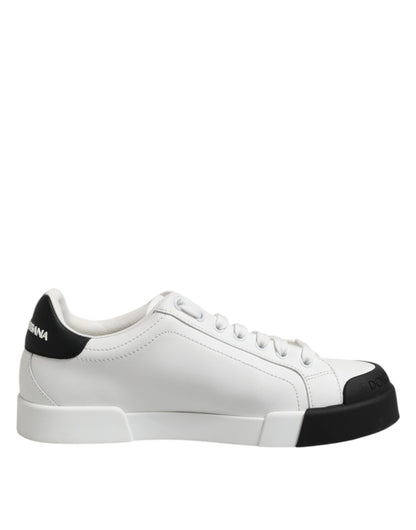 Dolce & Gabbana White Black Logo Leather Lace Up Sneakers Shoes by Dolce & Gabbana