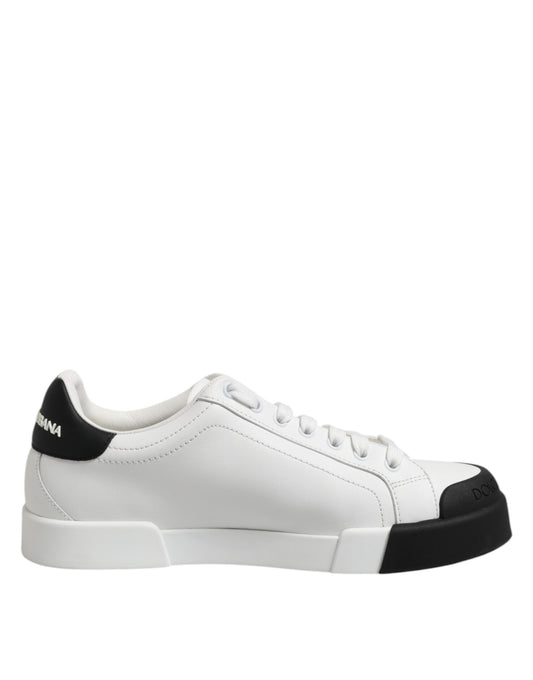 Dolce & Gabbana White Black Logo Leather Lace Up Sneakers Shoes by Dolce & Gabbana