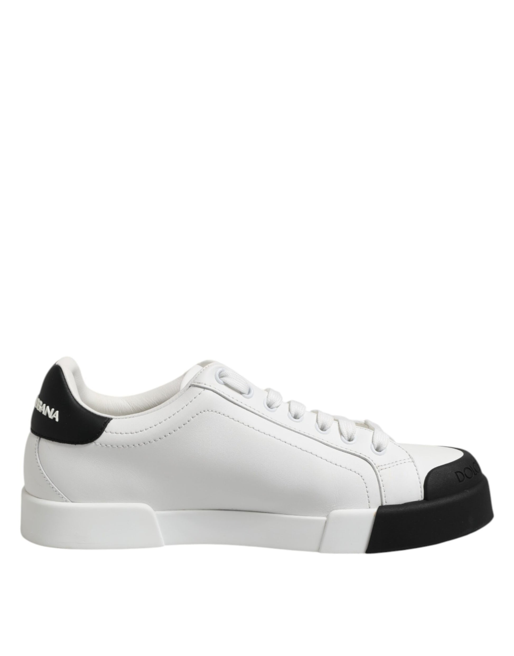 Dolce & Gabbana White Black Logo Leather Lace Up Sneakers Shoes by Dolce & Gabbana