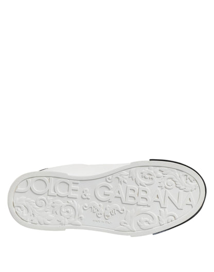 Dolce & Gabbana White Black Logo Leather Lace Up Sneakers Shoes by Dolce & Gabbana