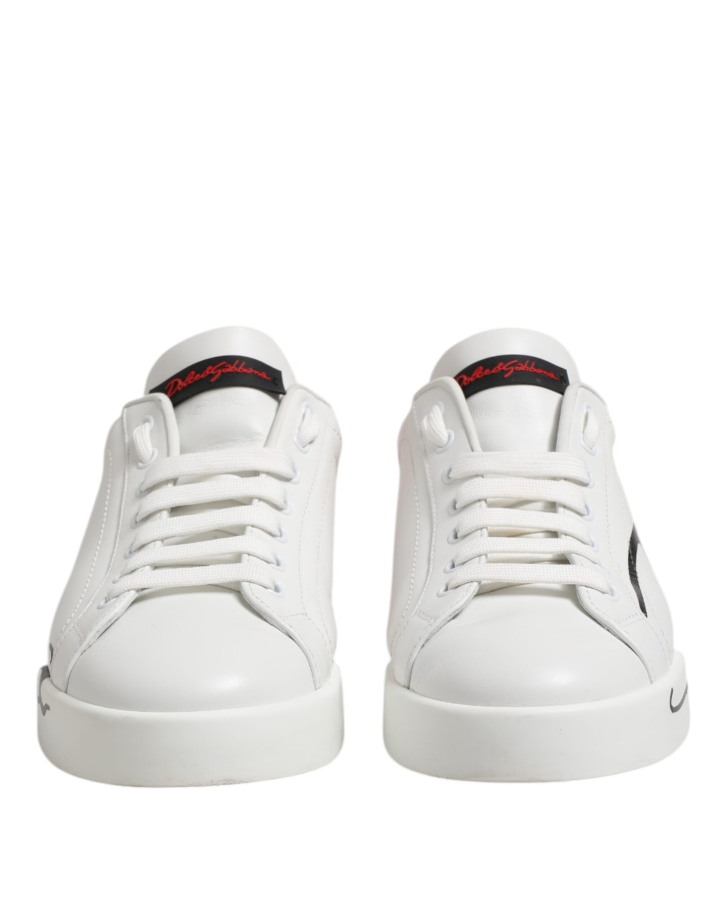 Dolce & Gabbana White Red Logo Low Top Leather Sneakers Shoes by Dolce & Gabbana