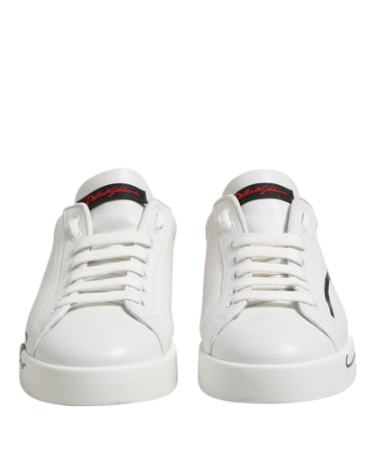 Dolce & Gabbana White Red Logo Low Top Leather Sneakers Shoes by Dolce & Gabbana
