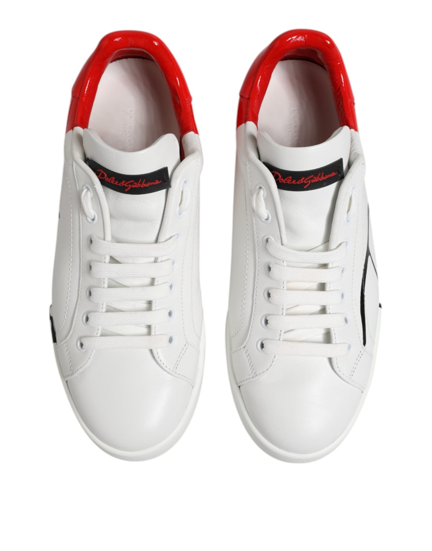 Dolce & Gabbana White Red Logo Low Top Leather Sneakers Shoes by Dolce & Gabbana