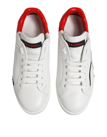 Dolce & Gabbana White Red Logo Low Top Leather Sneakers Shoes by Dolce & Gabbana