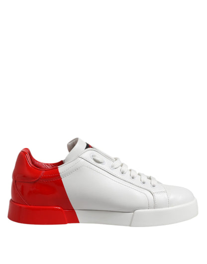 Dolce & Gabbana White Red Logo Low Top Leather Sneakers Shoes by Dolce & Gabbana