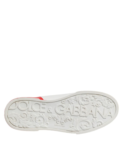Dolce & Gabbana White Red Logo Low Top Leather Sneakers Shoes by Dolce & Gabbana