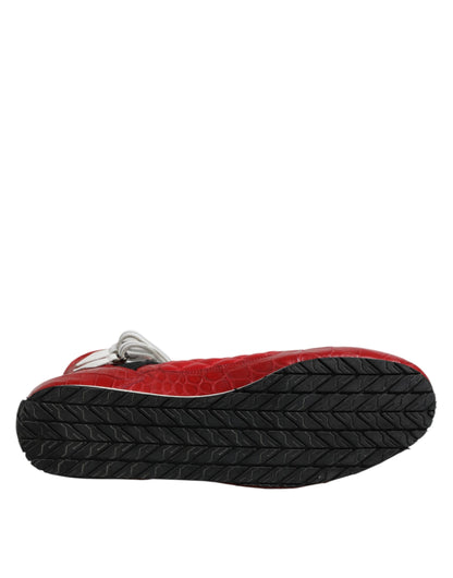 Dolce & Gabbana Red Quilted Leather Lace Up Sneakers Shoes by Dolce & Gabbana