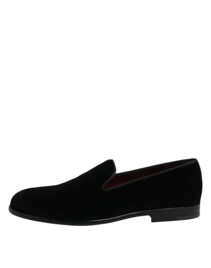 Mocassins à enfiler en velours noir Dolce &amp; Gabbana, chaussures habillées