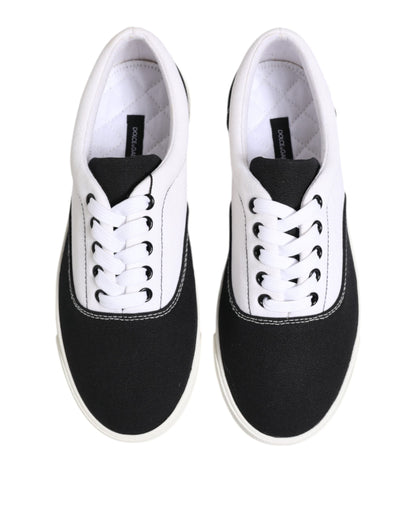 Dolce & Gabbana Black Cotton Canvas Lace Up Men Sneakers Shoes by Dolce & Gabbana