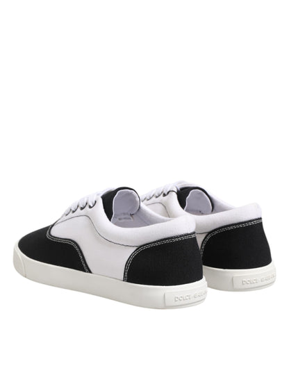 Dolce & Gabbana Black Cotton Canvas Lace Up Men Sneakers Shoes by Dolce & Gabbana