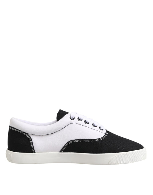 Dolce & Gabbana Black Cotton Canvas Lace Up Men Sneakers Shoes by Dolce & Gabbana