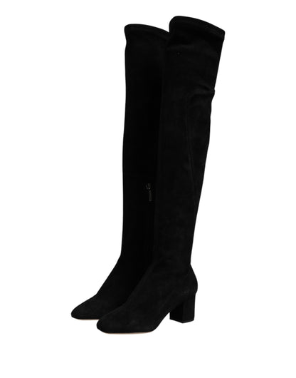 Dolce & Gabbana Black Suede Leather Knee High Boots Shoes by Dolce & Gabbana