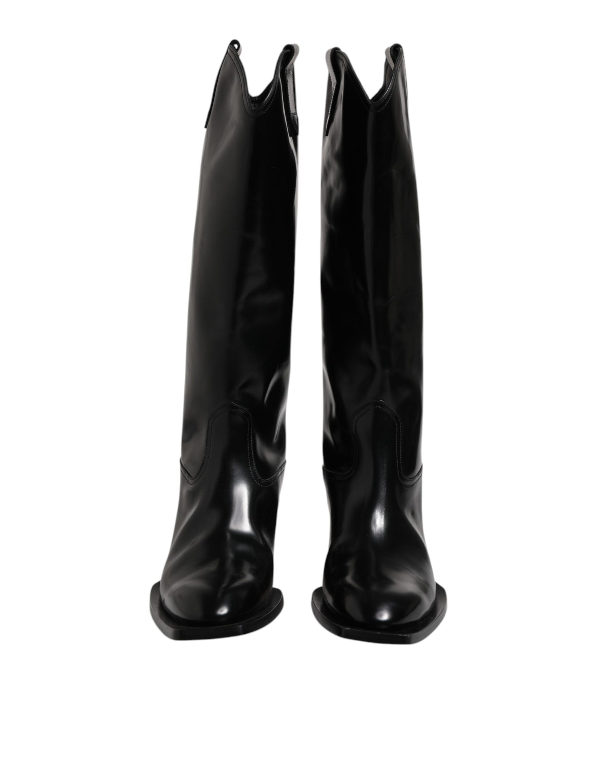 Dolce & Gabbana Black Calfskin Leather Logo High Boots Shoes by Dolce & Gabbana