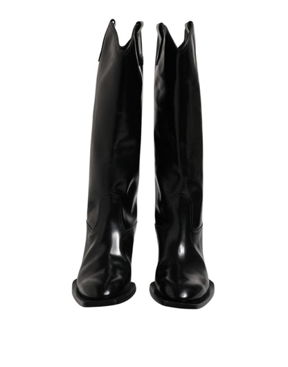 Dolce & Gabbana Black Calfskin Leather Logo High Boots Shoes by Dolce & Gabbana