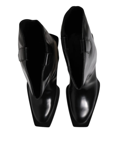 Dolce & Gabbana Black Calfskin Leather Logo High Boots Shoes by Dolce & Gabbana