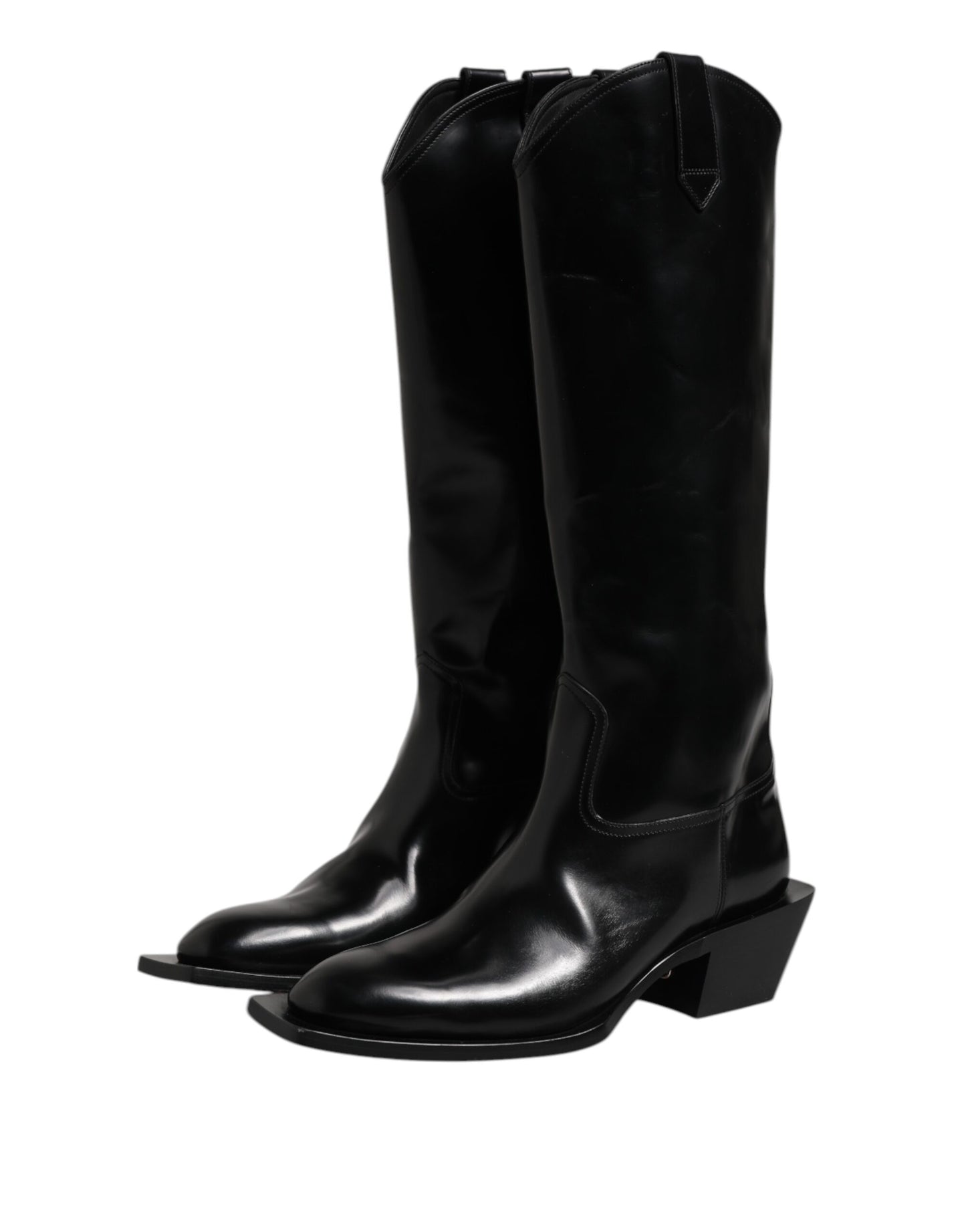 Dolce & Gabbana Black Calfskin Leather Logo High Boots Shoes by Dolce & Gabbana
