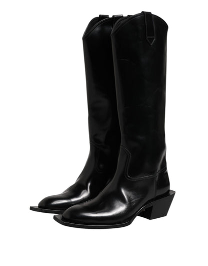 Dolce & Gabbana Black Calfskin Leather Logo High Boots Shoes by Dolce & Gabbana