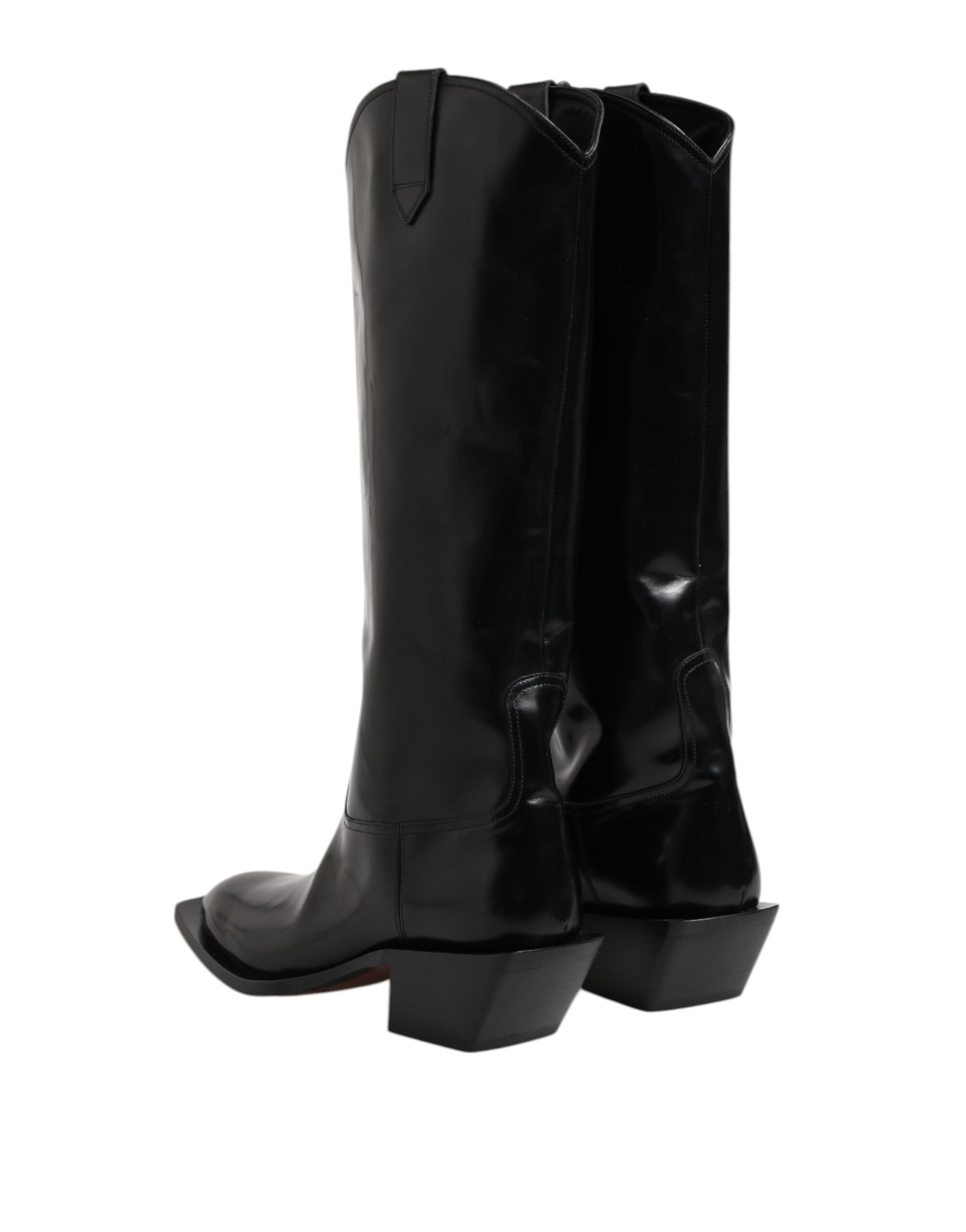 Dolce & Gabbana Black Calfskin Leather Logo High Boots Shoes by Dolce & Gabbana