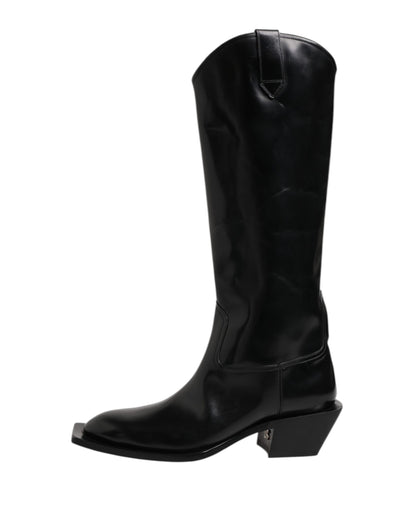 Dolce & Gabbana Black Calfskin Leather Logo High Boots Shoes by Dolce & Gabbana