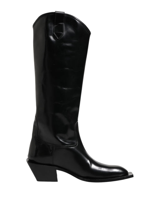 Dolce & Gabbana Black Calfskin Leather Logo High Boots Shoes by Dolce & Gabbana