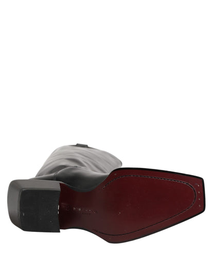 Dolce & Gabbana Black Calfskin Leather Logo High Boots Shoes by Dolce & Gabbana