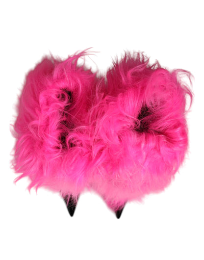 Dolce & Gabbana Pink Faux Fur Leather High Heels Boots Shoes by Dolce & Gabbana