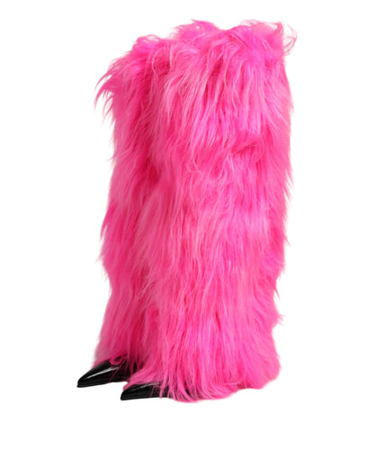 Dolce & Gabbana Pink Faux Fur Leather High Heels Boots Shoes by Dolce & Gabbana