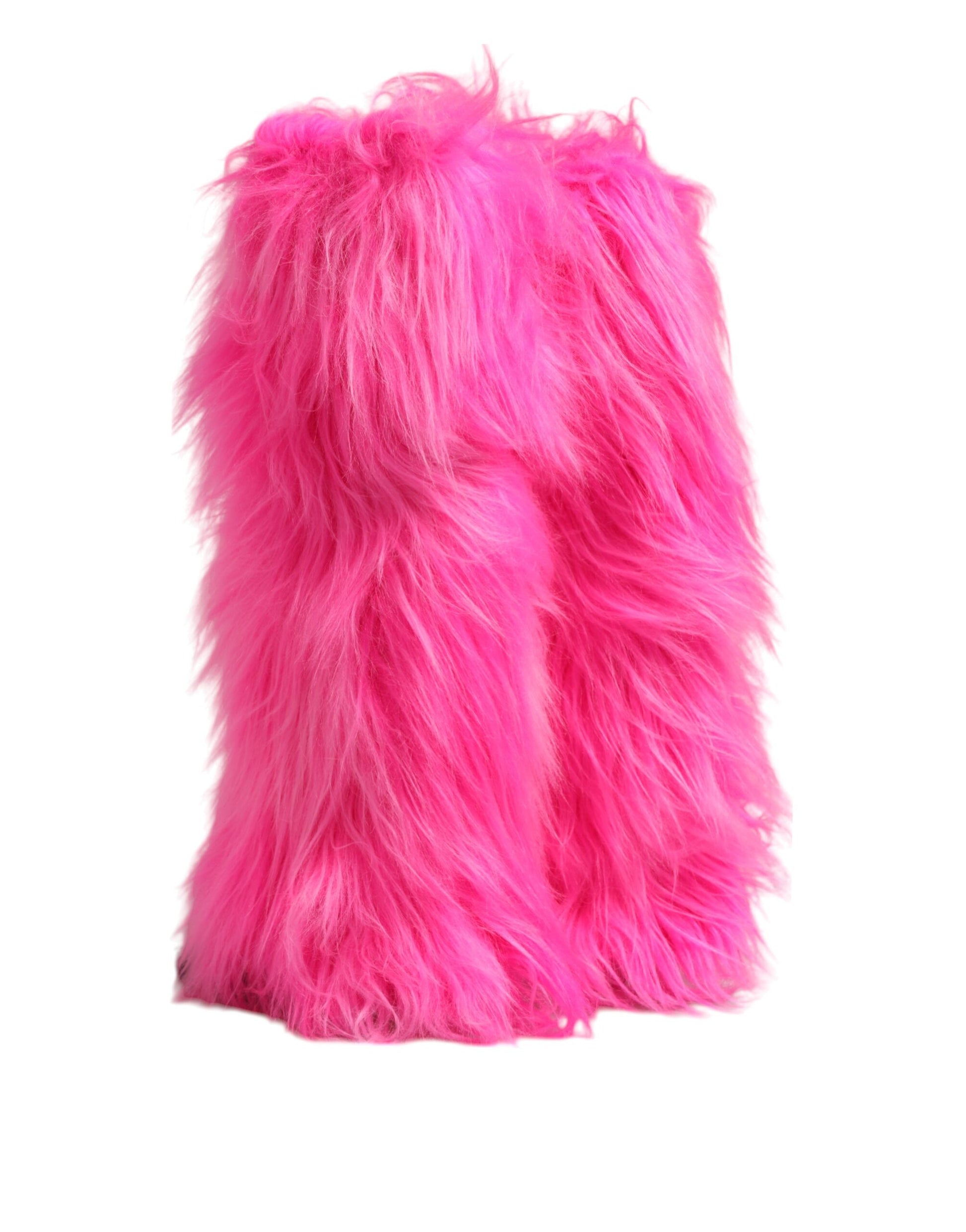Dolce & Gabbana Pink Faux Fur Leather High Heels Boots Shoes by Dolce & Gabbana