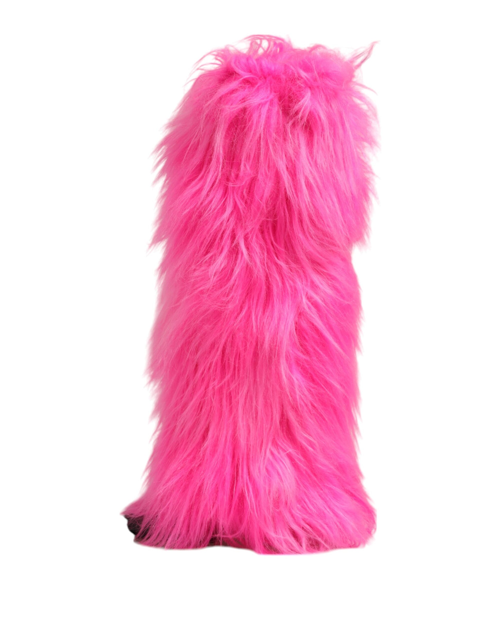 Dolce & Gabbana Pink Faux Fur Leather High Heels Boots Shoes by Dolce & Gabbana
