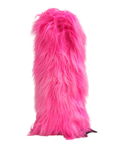 Dolce & Gabbana Pink Faux Fur Leather High Heels Boots Shoes by Dolce & Gabbana