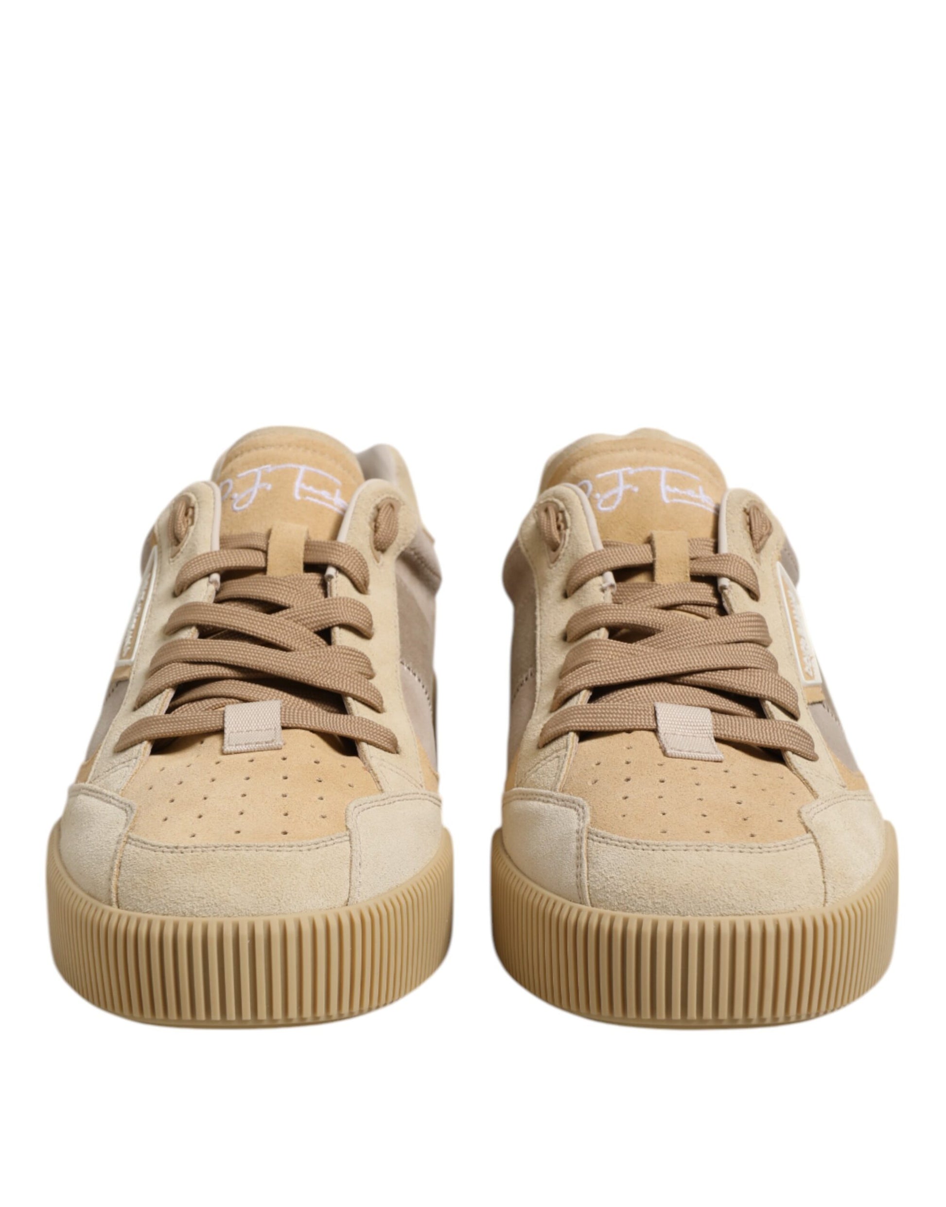 Dolce & Gabbana Beige Leather Low Top Lace Up Sneakers Shoes by Dolce & Gabbana