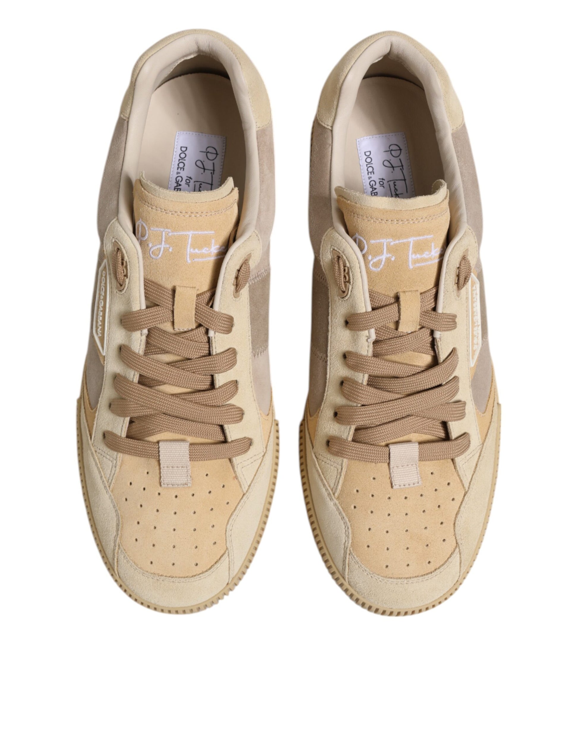 Dolce & Gabbana Beige Leather Low Top Lace Up Sneakers Shoes by Dolce & Gabbana