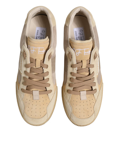 Dolce & Gabbana Beige Leather Low Top Lace Up Sneakers Shoes by Dolce & Gabbana