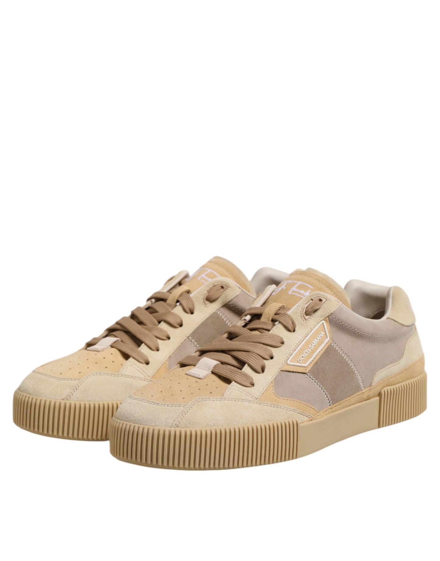 Dolce & Gabbana Beige Leather Low Top Lace Up Sneakers Shoes by Dolce & Gabbana