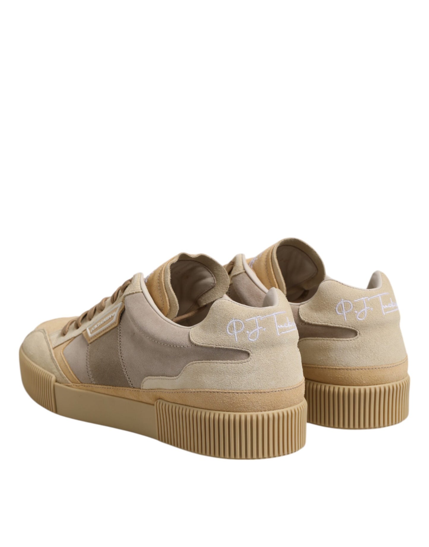 Dolce & Gabbana Beige Leather Low Top Lace Up Sneakers Shoes by Dolce & Gabbana