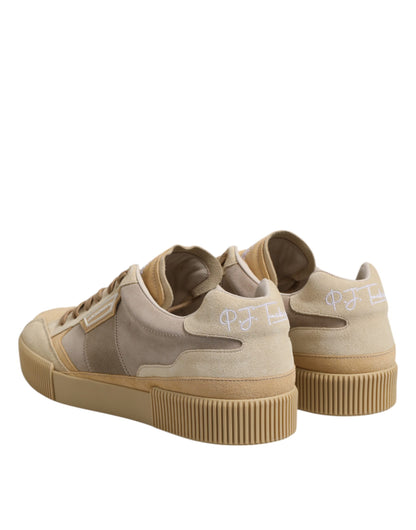 Dolce & Gabbana Beige Leather Low Top Lace Up Sneakers Shoes by Dolce & Gabbana